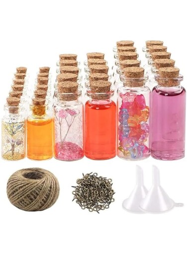 GLARKS 82pcs 5 Shape Mini Glass Bottles, Glass Message Wishing Bottle with Cork Stoppers and String DIY Decoration Tiny Glass Jars for Arts Crafts, Decoration, Party Favors