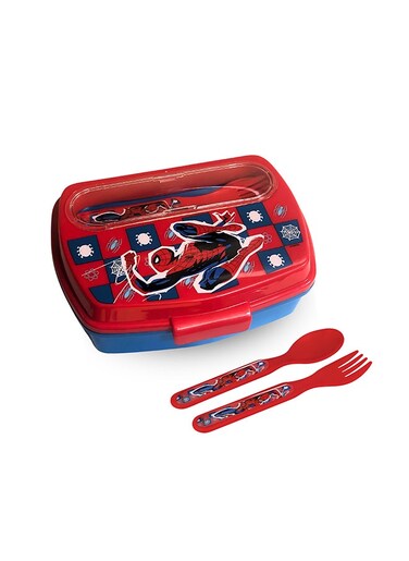 Stor Funny Sandwich Box Withcutlery Spiderman Arachnid Grid