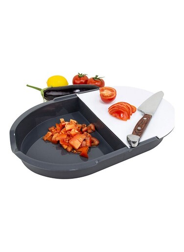 2 Chamber Cutting Board- RF10930  2-IN-1 Plastic Cutting Board for Cutting and Washing Grey