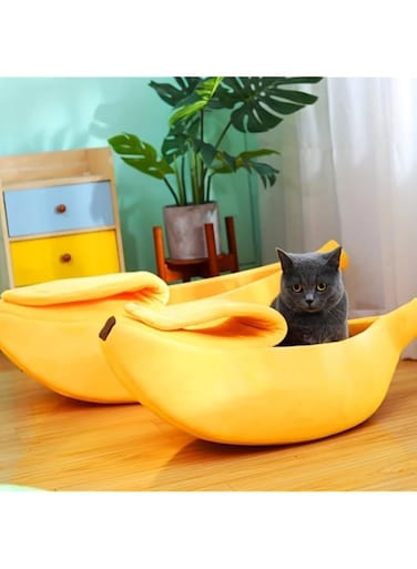 SKEIDO Comfortable Cat Nest Mat Winter Cushion Warm Soft Funny Kitten Sleeping Bag Cute Cozy Banana Shaped Pet Bedding Dog Accessories - S 40x15x11cm