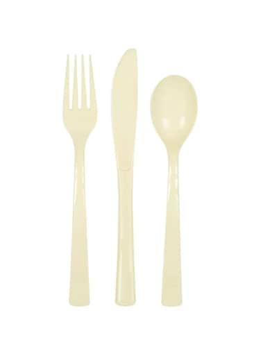 Unique Party Plastic Cutlery Set, Ivory, Pack of 18 ,Model:39502