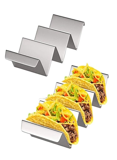 Taco Holders Set of 2 Taco Stand Trays, Stainless Steel Taco Holder, with Easy-Access Handle, Each Can Hold 2 To 3 Tortillas, Oven, Grill &amp; Dishwasher Safe 22x10x5cm