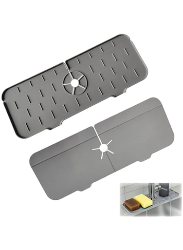 Duomama 2-Pack Silicone Kitchen Sink Splash Guard Set - Drip Catcher Tray, Soap Dispenser, Sponge Holder - Counter &amp; Bathroom Accessories - Flexible, Durable, Space-Saving Design