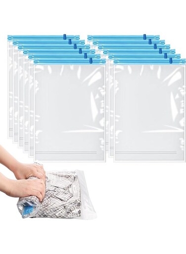 12 Pack Vacuum Storage Bags, Reusable Roll Up Compression Bags, 35X50cm Medium Vacuum Storage Bags for Travel,Space Saving Storage Packing Bags for Suitcases, No Pump or Vacuum Needed