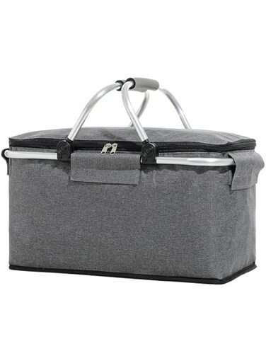 Aokraty Picnic Baskets, Foldable Insulated Large Picnic Basket Cooler with Lid, portable Market Shopping Basket Bag For Picnic, take Outs, shopping, grocery, Beach Basket, food Delivery. (Grey)