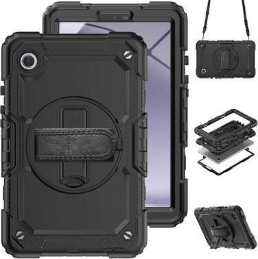 Case for Samsung Galaxy Tab A9 8.7 Inch 2023 Model (SM-X110/X115/X117) With Screen Protector &amp; 360 Degree Swivel Kickstand &amp; Hand Shoulder Strap Case for Galaxy Tab Tab A9 8.7 inch-Black