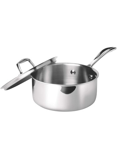 MILTON 16 cm, 1.4 Litre Triply Stainless Steel Sauce Pan with Lid, Dishwasher Safe, Even Heat Distribution, Induction &amp; Flame Safe, Sturdy Handles - Silver