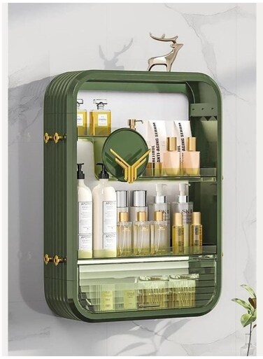 Makeup Organizer &amp; Display Shelf with Dustproof Tissue Holder   Vanity Storage Cabinet for Bathroom, Bedroom &amp; Dressing Table