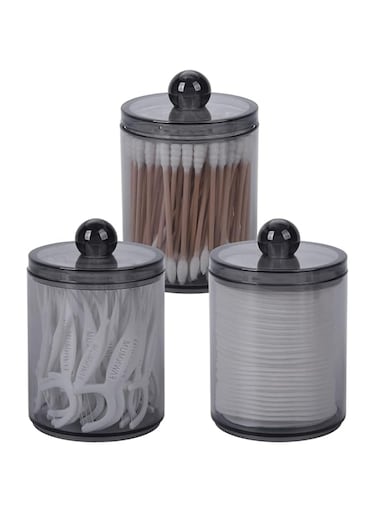 KASTWAVE Small Cotton Pad Holder, 3 Pack Qtip Holder, 10oz Small Cotton Swab Ball Holder with Lid, Bathroom Containers Dispenser, Makeup Organizer, Cotton Bud Holder Bathroom Jars Container