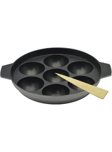 Nonstick Appackara, 7 Holes, 16 Cm, Black, Unniappam Maker, Appackara, Pancake Pan, Paniyaram Black 16cm