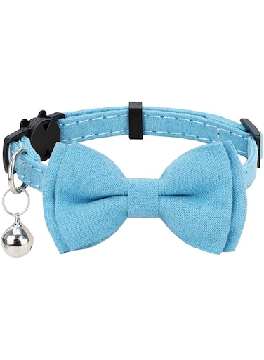 Gyapet Cat Collar with Bow Tie Bell Breakaway Kitten Small Pet Safety Solid Wedding Basic Pure Color Suede Soft Adjustable [1pc] Blue