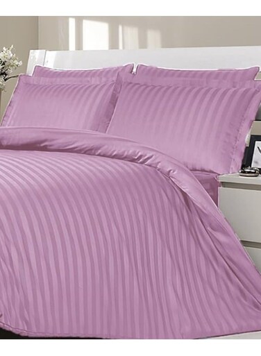 UAE - complete duvet cover set with fitted sheet (4 pieces) soft luxurious bed sheet quilt covers and pillow -Duvet Cover -Fitted Sheet -Pillowcase (Pink, King)