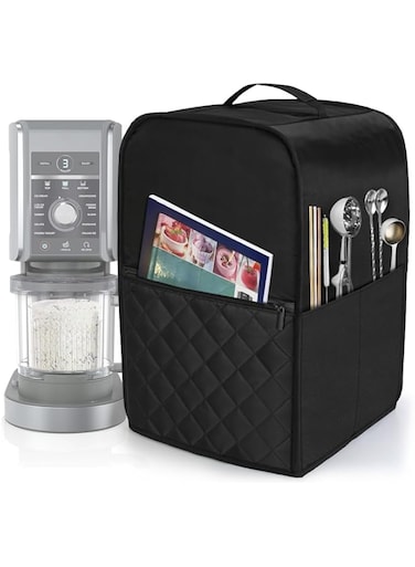 KASTWAVE Dust Cover for Ice Cream Maker, with Accessory Storage Pockets, Dessert &amp; Ice Cream Maker Storage Bag, for Ninja CREAMi NC501, NC301, NC299AMZ (Black, 11 x 10.75 x 17")