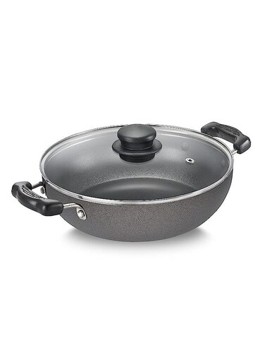 Non-Stick Kadai Flat Bottom With Glass Lid 3 Layer Coating 3mm thick