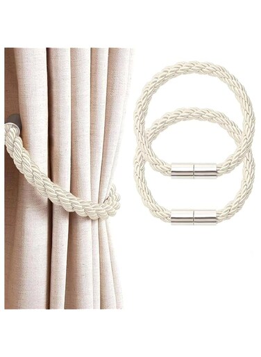 Strong Magnetic Curtain Tie Modern minimalist style curtain tie Convenient decorative braided cord curtain buckle thin or thick home and office curtains (beige), pack of 2, 23 inches