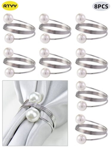 Silver Pearl Napkin Rings Retro And Simple Style Silver Napkin Ring Pearls&iuml;&frac14;&OElig;Silver Metal Electroplated Napkin Rings For Family Dinner Wedding Table Decoration Birthday Party Decoration