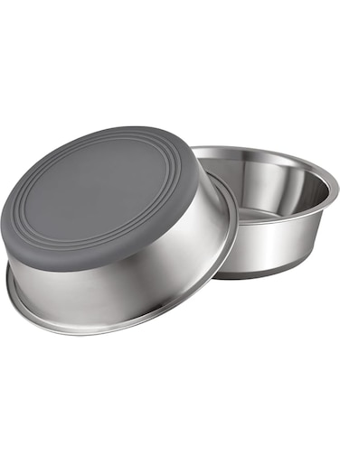 JCAKES 2 Pack Stainless Steel Metal Dog Bowls, Nonslip Rubber Bottom, Dishwasher Safe, Easy to Clean, Each Holds 3.8 US Cup