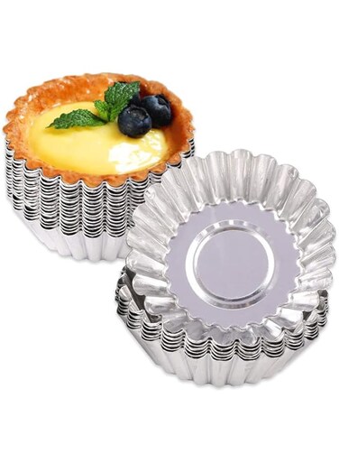 DELFINO 24 Pcs Egg Tart Molds, Non-Stick and Reusable Tart Pan for Baking, Aluminum Mini Mould for Tarts, Pies, Cupcakes, Mini Cakes, Pudding, Jello and Chocolate