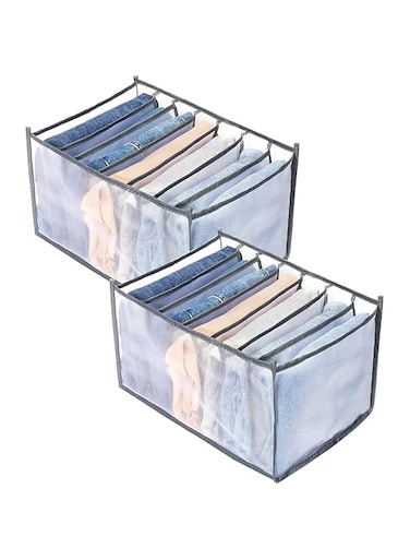 ZOBER Wardrobe Clothes Organizer   7 Grid Dividers for Jeans, Towels, Scarves, Leggings etc.   Foldable &amp; Washable Closet Organizer (2 Pack)