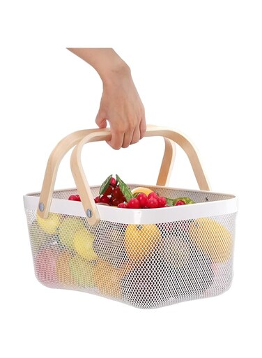 Multi-Functional Metal Wire Fruit Basket with Handle - Ideal for Storage, Draining, and Harvesting Fruits &amp; Vegetables, Perfect for Picnics and Gardens