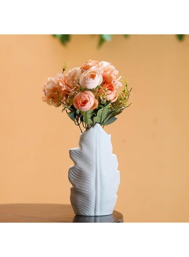 Amaira Gifts Unique Leaf Design Ceramic Vase for Living Room &amp; Home Decor (7 Inches)   Pampas Grass Ceramic Vase with Leaf Design   Ceramic Vase for Home Decor