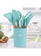 FOFA" Nonstick 11 Pcs Silicone Kitchen Utensils Set With Wooden Handle and Storage Bucket - Silicone Cooking Utensils Set For Effortless Culinary Creations (Green)