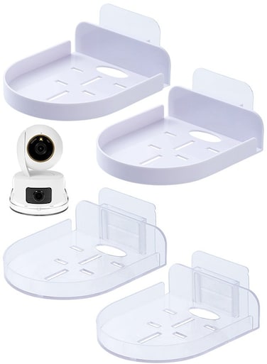Shelf Set of 4 Wall Mount Holder for Security Cameras Baby Monitors Speakers Easy to Install No Drill(2 Transparent &amp; 2 White)