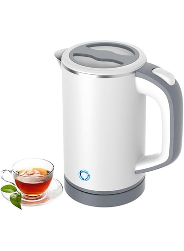 Small Electric Kettle, Travel Mini Hot Water Boiler Heater, 304 Stainless Steel 0.8L Portable Electric Kettles or Boiling Water, with Auto Shut-Off for Camping, Travel, Office and More (White)