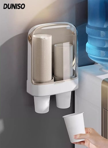 Disposable Wall-Mounted Paper Cup Dispenser, Double Tube Design can Hold 80 Paper Cups ,Cups Organizer shelf for Home and Office 19.3*10.3*24.5cm (White)