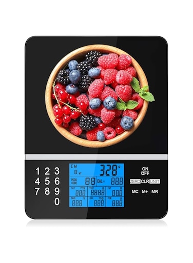 TeamSky Kitchen Diet Scale, Max 5kg/11Ib Digital Food Nutrition Scale with Nutrition Facts Display,Tempered Glass Accurate Grams Calculator,Digital Food Scale with LCD Display for Cooking Baking