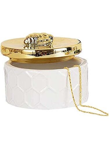 Gulfdealz Jewelry Storage Small Jewelry Box Jewelry Holder Simple Storage, Ceramic Tank Dresser Ornaments with Golden Bee Lid