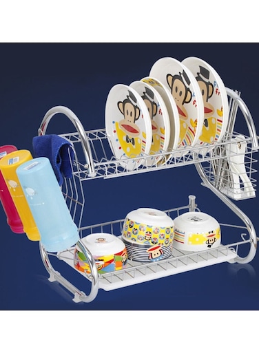 Capacity Stainless Steel 2-layer Dish Drainer Drying Rack Kitchen Storage