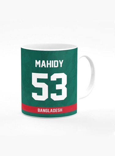 Designer Printed Coffee Mug with Heavy Duty Handle 11oz Ceramic Personalised Gift Mugs Cup [Microwave Safe &amp; Dishwasher Proof ] - Cricket Player - Mehidy Hasan Miraz, Jersey Number - 53