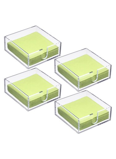 Acrylic Cocktail Napkin Holder for Table, Clear Beverage Napkin Holder Square Rectangle for Dinner, Kitchen, Bathroom, Restaurant, Bar (4 Pieces, 5.5 x 5.5 Inch)