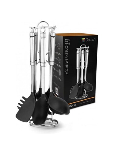 Dorsch 7-Piece Utensil Set - Stylish and Functional Soft Utensils with High End Durable Stainless Steel Handles, Dishwasher safe, 304 stainless steel, 2 Years Warranty