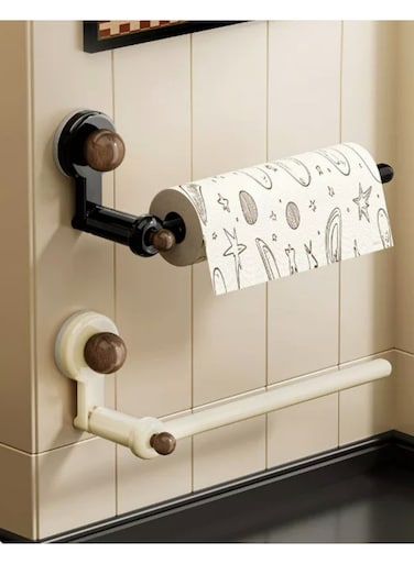Cup Paper Towel Holder, Wall Mounted Kitchen Roll Holder, No Drill Under Cabinet Paper Towel Rack, One-Hand Tear, Space Saving for Kitchen &amp; Bathroom (Black)