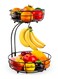 2-Tier Detachable Fruit Basket with Banana Hanger - Large Capacity Kitchen Storage &amp; Fruit Vegetable Organizer for Countertop, Multifunctional for Bread, Snacks (Black)