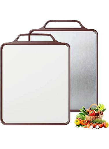 stainless steel Cutting Board &acirc;&euro;&ldquo; 2-in-1 Large 304 stainless steel/Wheat Straw PP Double Sided Kitchen Cutting Board, Cutting Pads for Meat, Vegetables and Fruits