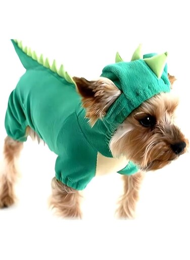 DELIFUR Dinosaur Dog Halloween Costume Pet Dino Hoodie for Small Dogs Cats (XL, Green)