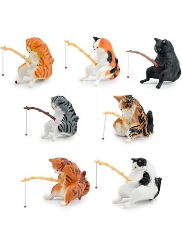 7 pcs Fish Tank Cat Statue Decorations Fish Tank Personalized Ornament Cat Fishing Vivid Shape Resin Figurines Cute Fishing Cat Decor Household Aquarium Supply Ornament Fishing Kitten Fish Tank