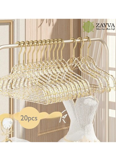 20-Piece Crystal Clear Acrylic Hangers, Gold Hook Non-Slip Clothes Hanger Set, Heavy Duty Space Saving for Wardrobe