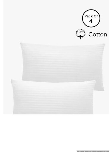 4-Piece Stripe Hotel Pillow Cotton White Bed Pillows for Sleeping Queen Size 4 Pack