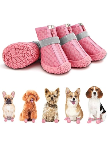 X spring Dog Shoes, 4 Pcs Size 2 Puppy Shoes with Reflective Strip Rugged, Waterproof Dog Booties Paw Protector for Outdoor Walking, Anti-Slip Sole, Dogs Boots for Hardwood Floors Hot Pavement