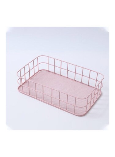 Iron Storage Basket Tabletop Storage Box Modern Home Office Dormitory Accessory Pink 26*26*26cm