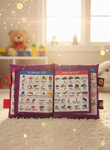 Learning Cushion Pillow Book for Kids with 2 Languages &acirc;&euro;&ldquo; English &amp; Hindi (Multicolor)