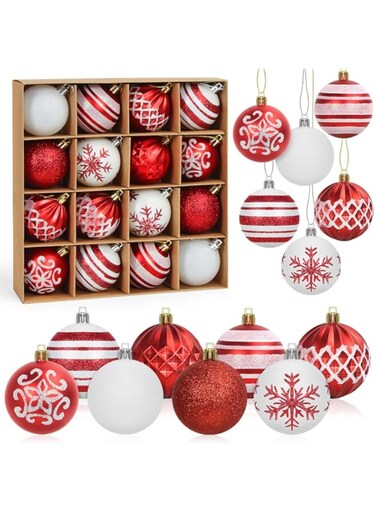 Bluelves 16Pcs Red White Christmas Ornaments, PVC Material, Traditional Style, Christmas Tree Decorations