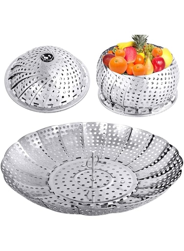 YLYL Veggie Vegetable Steamer Basket, Folding Steaming Basket, Metal Stainless Steel Steamer Basket Insert, Collapsible Steamer Baskets for Cooking Food, Expandable Fit Various Size Pot(5.3" to 8.6")