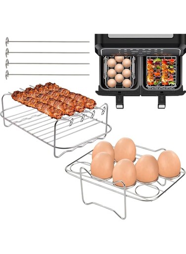NALACAL Air Fryer Rack, Compatible for Ninja Dual Air Fryer, Layered Dehydrator Racks, Air Fryer Accessories Compatible with Ninja Food Dual Zone Air Fryer (AF451UK)(AF300UK)(AF400UK)(2PCS)