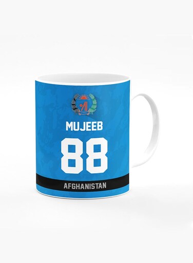 Designer Printed Coffee Mug with Heavy Duty Handle 11oz Ceramic Personalised Gift Mugs Cup - Cricket Player - Mujeeb Ur Rahman, Jersey Number - 88 (With Logo)