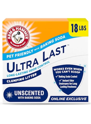 Arm &amp; Hammer Ultra Last Unscented Clumping Kitty Litter, MultiCat 18lb, Pet Friendly with Baking Soda